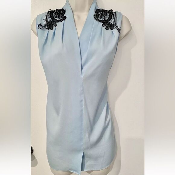 Kobi Halperin Light Blue Blouse with Black Embroidery - Picture 2 of 10